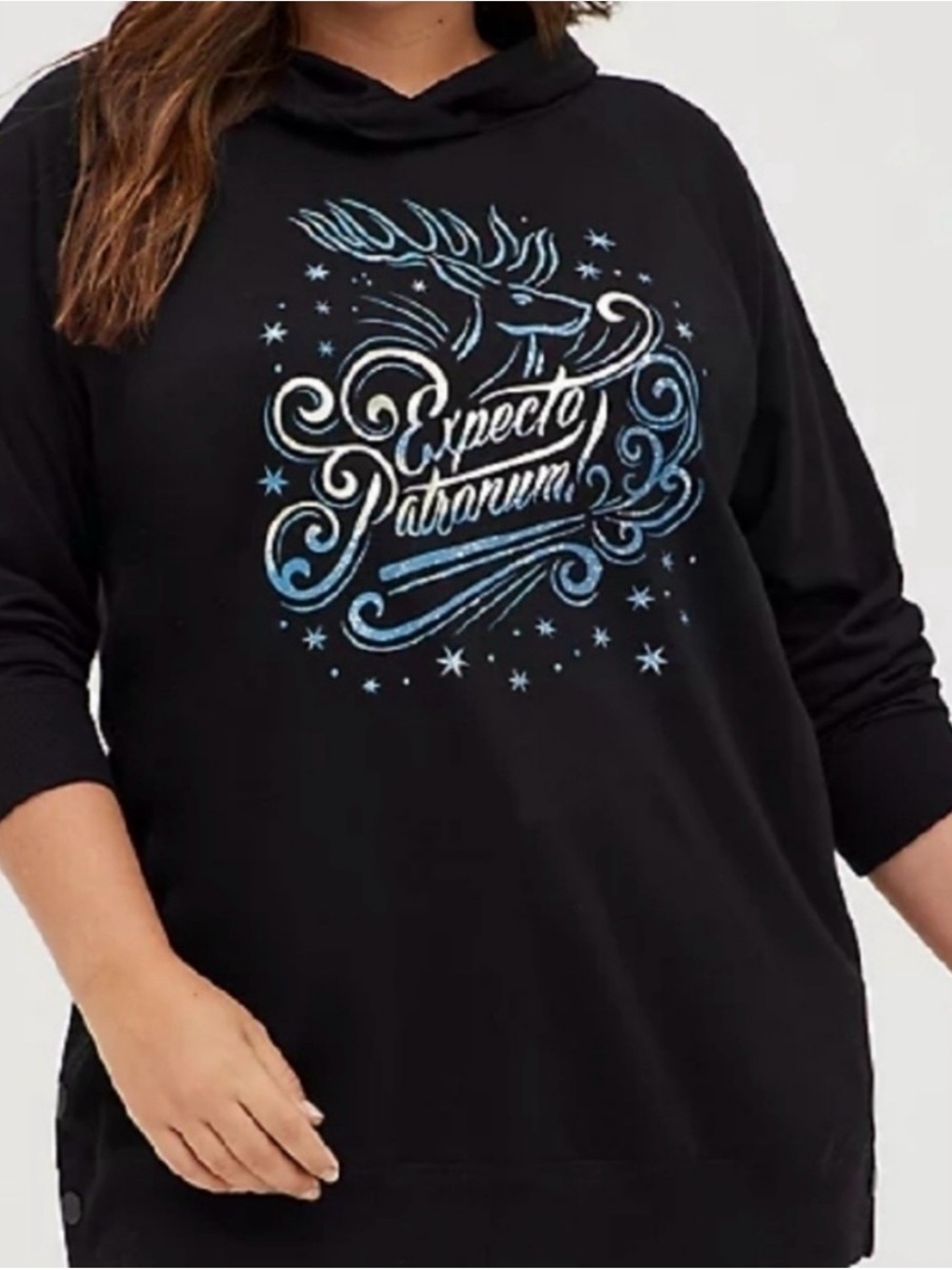 Black 'Expecto Patronum' Graphic Hoodie Sweatshirt - Women's